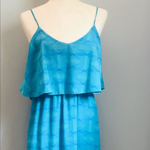 ANTHROPOLOGY by DINA BE Maxi Dress  Blue Front Flutter Panel Sleeveless Sz 6 - Picture 8 of 8
